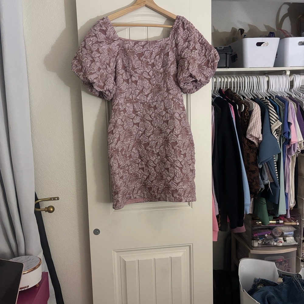 JessaKae Mauve Floral Puff Sleeve Mini Dress